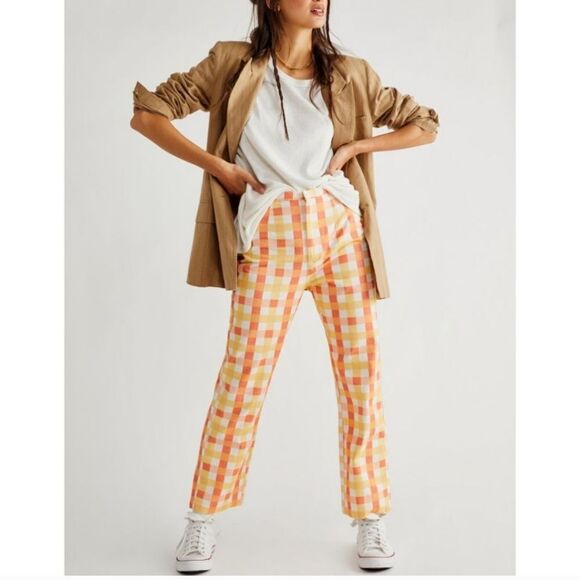 NWT Free People Women’s She's All That Plaid Crop High Waist Pants in Multi Comb - Picture 7 of 16